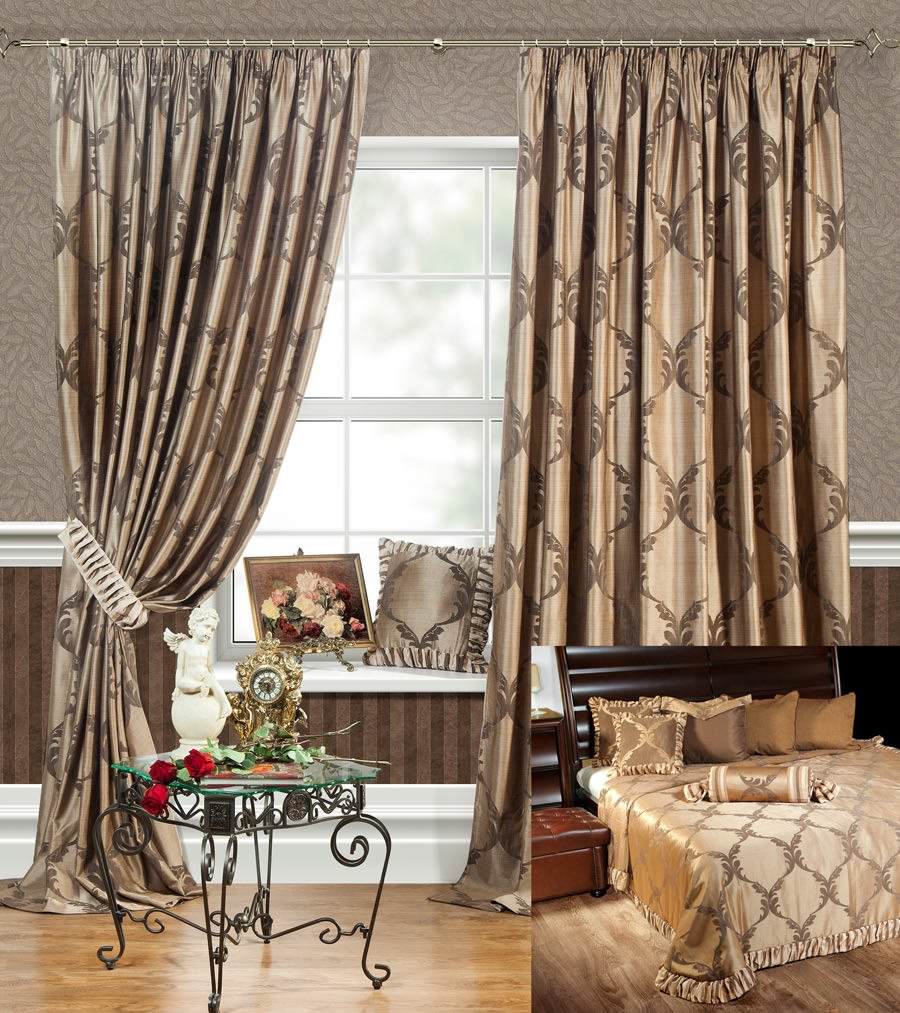 shtory i pokryvalo dlya spalni luvr korichnevyj